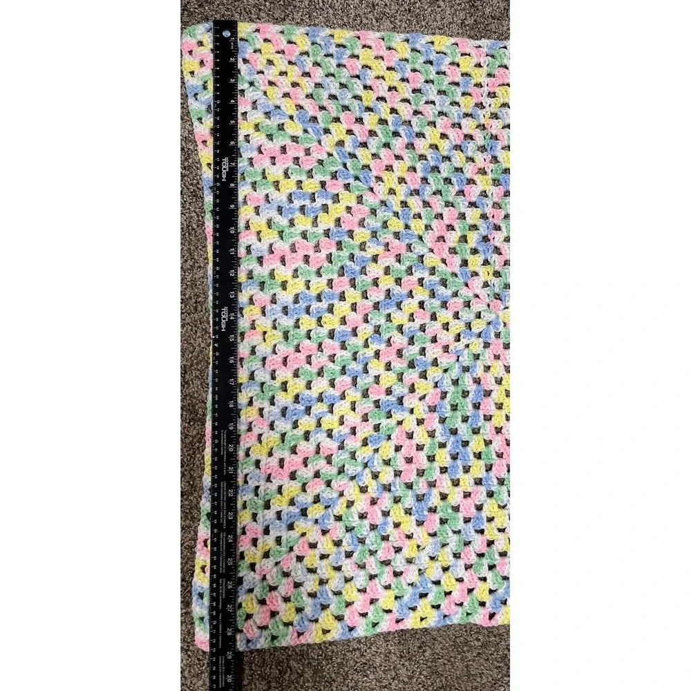 Handmade Baby Girl Crochet‎ Receiving Blanket Multicolor Pastel Soft Throw